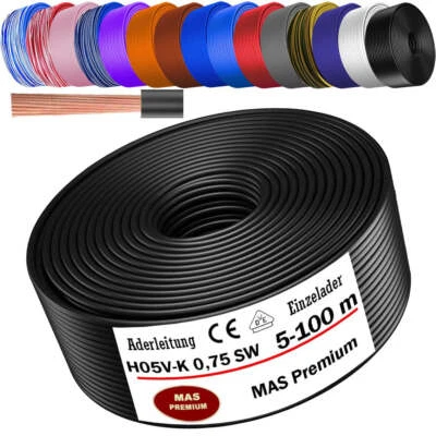 MAS PREMIUM Cable de 5-100 m H05V-K 0,75 cable único fino flexible