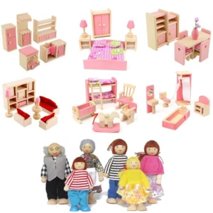 1 Set Kids Mini Wooden Furniture Set Role Playing Dolls Adornment 4/6/7 Peoples - Picture 1 of 26