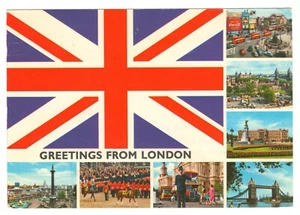 London UK Vintage Mehransicht Union Jack Flagge Postkarte John Hinde - Bild 1 von 2