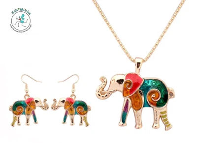 Schmuckset Elefant Ohrhänger Halskette Retro Amulett Geschenkidee Glücksbringer - Bild 1 von 2