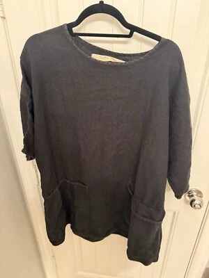 Túnica de lino Cynthia Ashby Lagenlook Boho negra talla única Foto 1 de 3