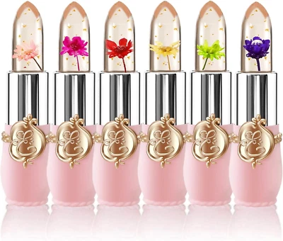HOPHAT Flower Jelly Lippenstift Set - 6 Packungen Farbwechsel Feuchtigkeitsspendender Lippenbalsam