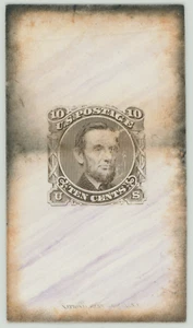 116-E1j 10¢ Lincoln Die Essay on Purple-Veined Marbled Card, 1869, UNIQUE - Picture 1 of 1