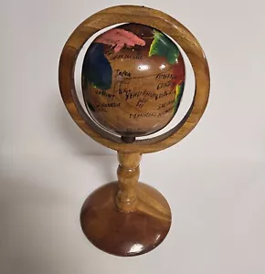 World Globe Hand Carved in Haiti Wooden Vintage Great Office Accent - Picture 1 of 10