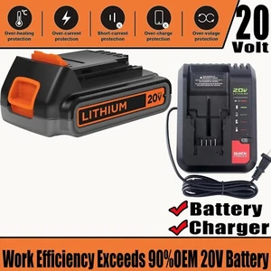 20Volt Battery / Charger FOR Black and Decker 20V MAX Lithium ion LBXR20 LBX20 - Picture 1 of 21