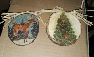 Kleine Deko Holzscheibe Winter Schnee Reh Wald Weihnachten Baumscheibe Christmas - Bild 1 von 3