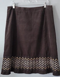 Boden Skirt Women's Size 10L Brown Corduroy Ribbon Trim Knee Length A-line Tall - Picture 1 of 11