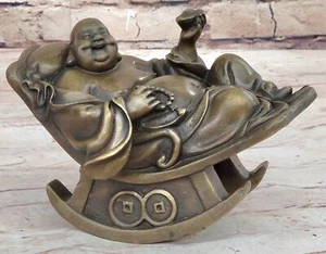 Vintage Bronze Laughing Maitreya Buddha Sculpture by Milo: Joyous Sitting Statue - Picture 1 of 10