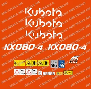 KUBOTA KX080-4 MINI DIGGER  DECAL STICKER SET WITH SAFETY WARNING SIGNS - Picture 1 of 1