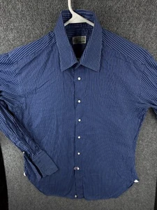 Luigi Borrelli For Neiman Marcus Italian Blue Dress Shirt Striped 16.5 Large - Picture 1 of 22