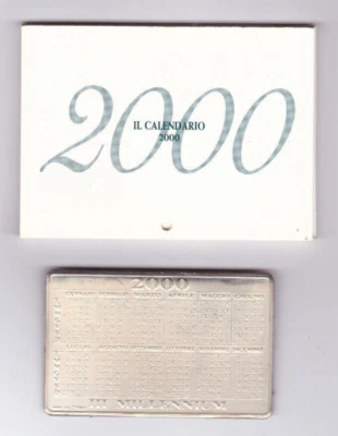 ARGENTO CALENDARIO TASCABILE 2000 IN ARGENTO  CIRCA 8 GRAMMI CON SCATOLINA - Immagine 1 di 2