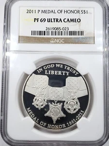 2011-P Medal of Honor Proof Silver Dollar NGC PF69 Ultra Cameo Coin - Picture 1 of 4