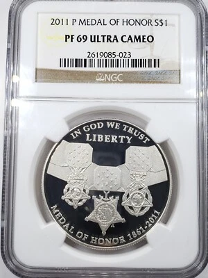 2011-P Medal of Honor Proof Silver Dollar NGC PF69 Ultra Cameo Coin  - Image 1 of 4