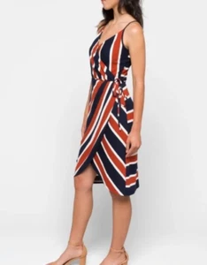 Nuevo con etiquetas Vestido Market & Spruce Stitch Fix Annora Imitación Envoltura Tejido Talla L Azul Marino Terracota - Imagen 1 de 11