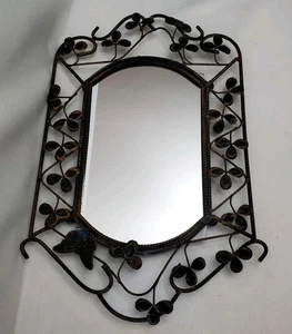Vintage Rustic Clover & Butterfly Wrought Iron Framed Mirror  - Picture 1 of 9