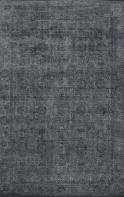 Handmade Dark Blue / Gray Silk Carpet Transitional Oushak Style Area Rug 6x8 Ft - Image 1 of 4