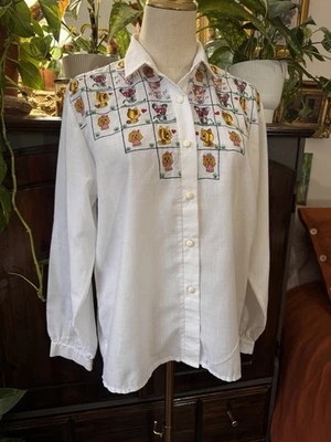 Talla M Vintage Años 80’s 90’s Bordado Bingo Animales de Granja Manga Larga Abotonada Foto 1 de 4