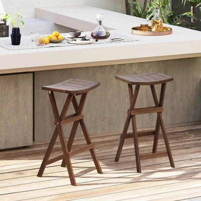 Bar Stools 2PCS 30" Folding Bar Height Stools w/ Saddle Seat & Footrest - Image 1 of 4