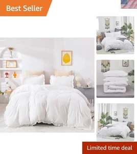 Breathable Cotton Ruffle Bedding Set for California King - Modern Style - Picture 1 of 9