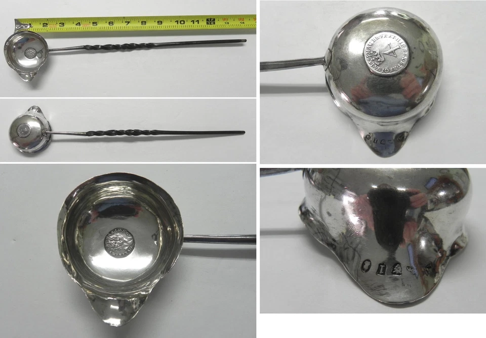 Cucharón pequeño de plata esterlina inglés Jorge III Baleen Handl con moneda de 4d fechada 1689 Foto 1 de 1