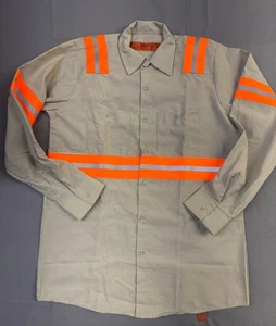 Red Kap Men's Enhanced Visibility Industrial Long Sleeve Work Shirt, Khaki - Picture 1 of 10