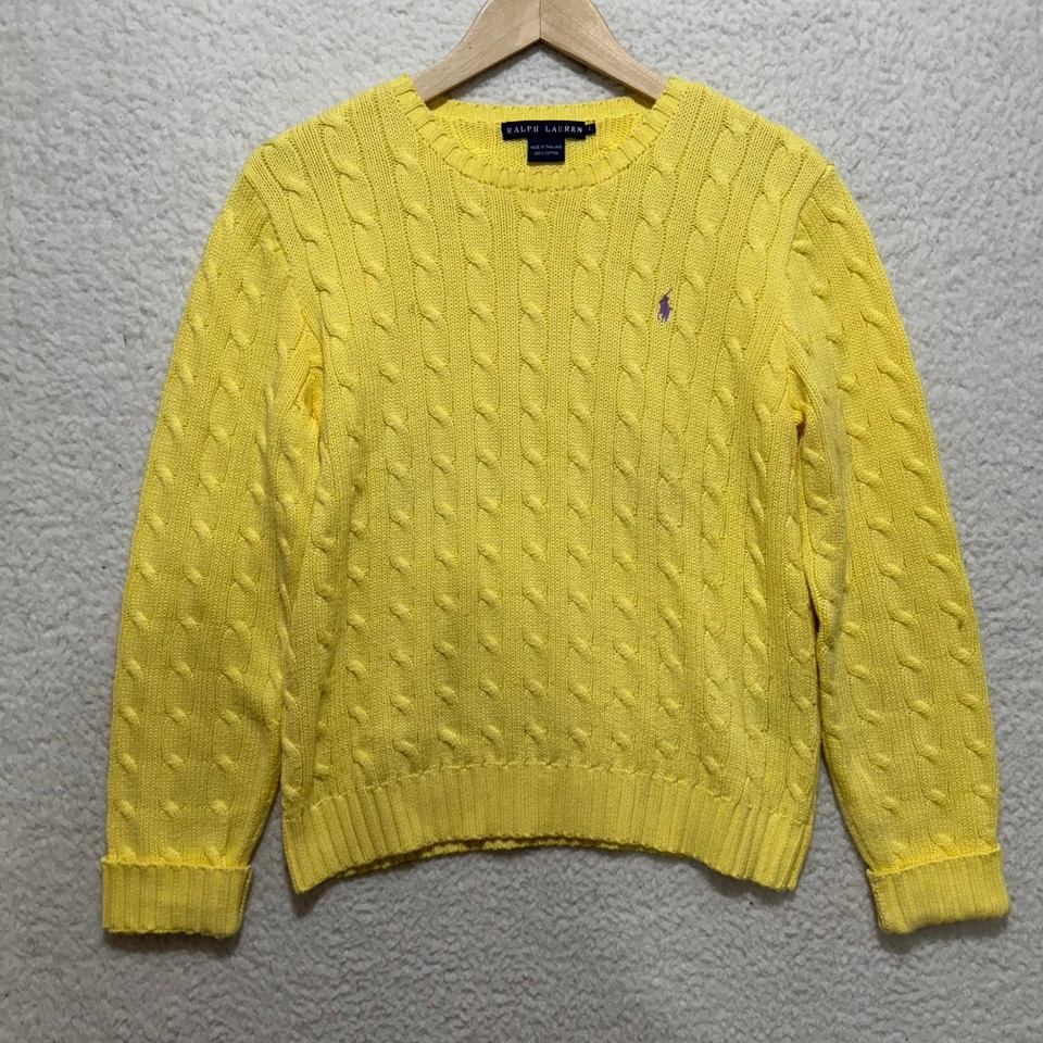 Ralph Lauren желтый кабель трикотажа хлопок свитер женский размер L - Изображение 1 из 4