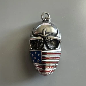 Flag Face Bandana Skull Pendant Stainless Steel on  Cuban Link Chain U.S.A. - Picture 1 of 7