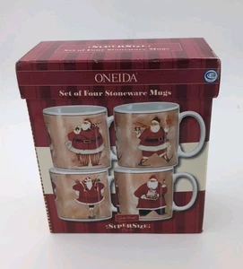 Oneida Set of Four Stoneware Mugs Supersize Santa Jennifer Garant - Picture 1 of 6