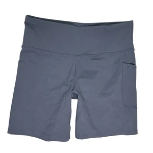 DKNY Women's Sz L 7" Inseam Bike Short Pockets STL Blue Gray Stretch Athleisure - Picture 1 of 6