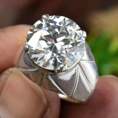 РЕДКОЕ сертифицированное обработанное мужское кольцо с одним белым бриллиантом 7,50 карата серебро 925 пробы - Изображение 1 из 4