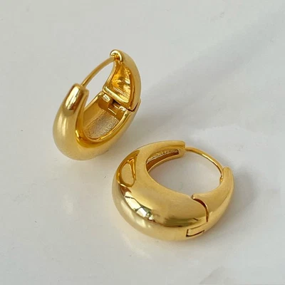 Chunky Hoop Earrings for Women | 16K Gold Plated or Silver | Lightweight Huggies - Image 1 of 4