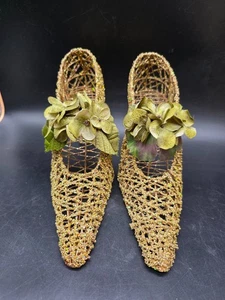 Wedding Christmas Tiered Tray Decorations Glitter & Wire Pair Of High Heel Shoes - Picture 1 of 2