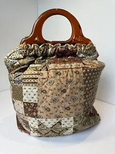 Vintage Quilted Sewing Knitting Crafting Bag Plastic Handles - Foto 1 di 17