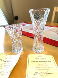 LOT OF 2 LENOX Fine Full Lead Crystal Star Vases Pinwheel Design 4" and 6" - Picture 1 of 6