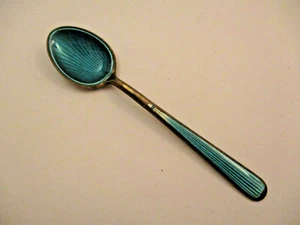 Antique Sterling Silver Spoon Green Enamel Cloisonne Art Deco Style - Picture 1 of 6