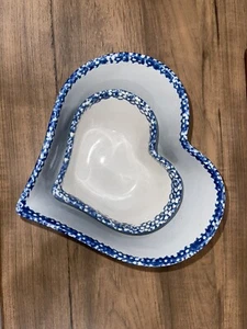 Vtg Blue Heart Shaped Bowls Set Of 2 - Picture 1 of 7