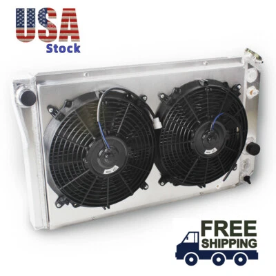 For 1984-1990 Chevrolet Corvette C4 5.7L 3Row Aluminum Radiator 2x12" Fan Shroud - Image 1 of 4