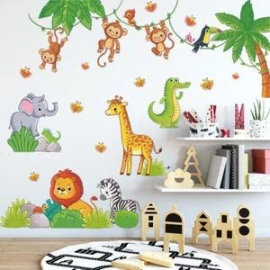Cute Monkey Climbing Tree Wall Decals Jungle Animal Wall Stickers Kid Room Decor - Picture 1 of 56