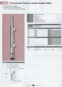 KV #8200P-18" PENCIL OR CENTER DRAWER SLIDES, 3/4-EXTENSION, ZINC-PLATED - Bild 1 von 1