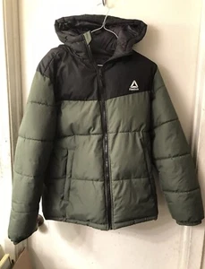 Reebok Reversible Olive / Camouflage Hooded Puffer Jacket Men’s Size Small - Picture 1 of 11