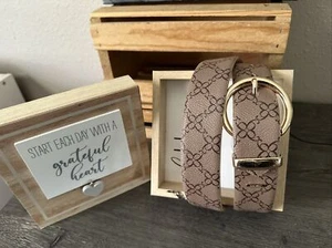 Nine West Beige+Brown Adjustable Logo Gold Buckle Women’s Belt Medium PreOwned - Picture 1 of 14