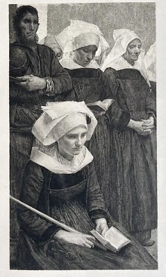 Dagnan Bouveret Gravure Eau Forte Etching bretagne Bretonne En Prière Au Pardon - Photo 1/4