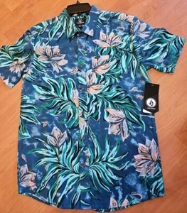 Volcom Marble Tropical Island Hawaiian Button Up Short Sleeve Shirt Men's Size S - Picture 1 of 6