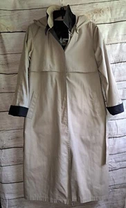 London Fog Khaki Rain Trench Coat Belt Lined Removable Hood Size 10 Reg - Picture 1 of 16