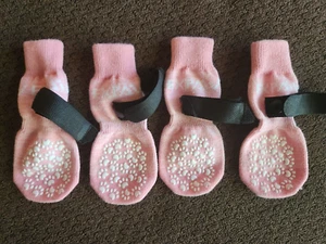 Expawlorer Pink Anti Slip Dog Socks booties Double Side Grips Medium EUC - Picture 1 of 5