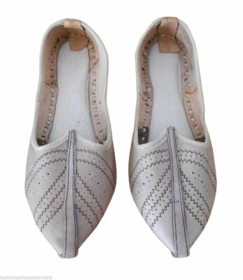 Men Casual Shoes Traditional Indian Handmade Gray Khussa Mojari Flip Flops US 9 - Image 1 of 4