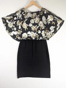 Scarlett Dress 8 Black Floral Glitter Cape Top Tiered Sheath Skirt Chic Bodycon - Picture 1 of 22