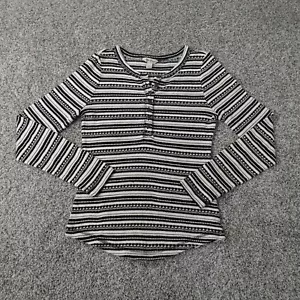 Lucky Brand Shirt Womens Small Black White Long Sleeve Popover Henley Casual Top - Picture 1 of 10
