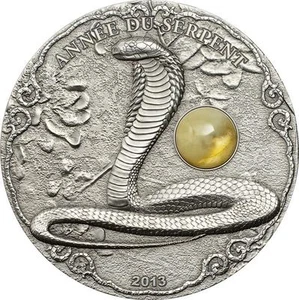 1500 Francs 2 oz Silver Lunar Year of the Snake Togo Real Amber Antique Finish - Picture 1 of 1