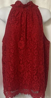 Blusa J.CREW Roja Top Mujer M Encaje Halter Sin Mangas Espalda Lazo Navidad Clásica Foto 1 de 4